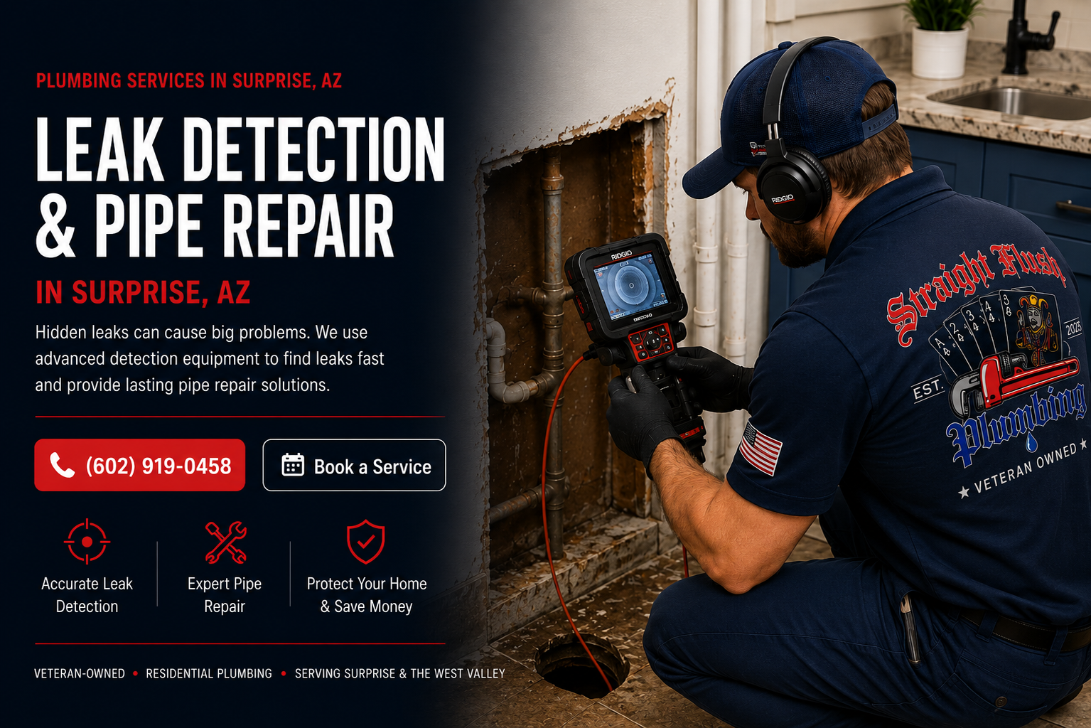 Straight Flush Plumbing leak detection and pipe repair