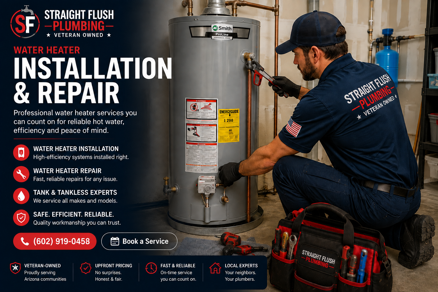 Straight Flush Plumbing water heater service
